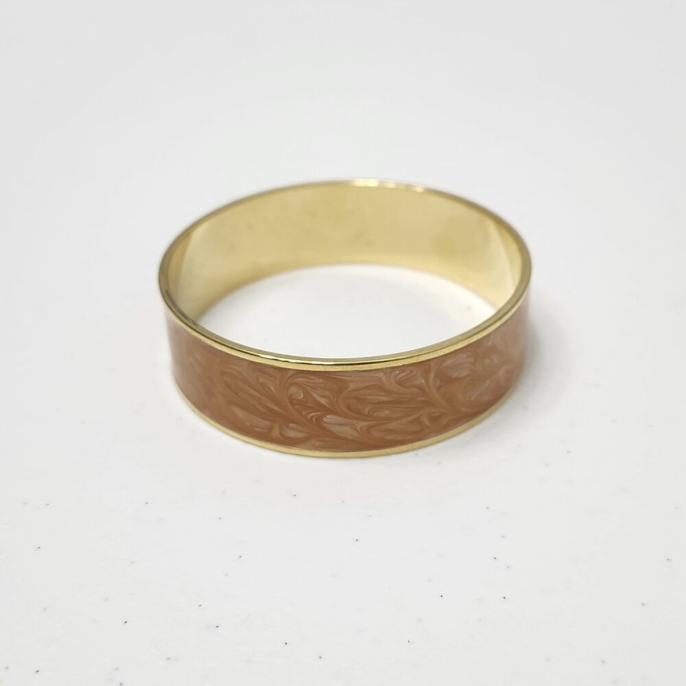 Monet Vintage Gold Tone Metal Orange Marbled Enamel Bangle Cuff Bracelet